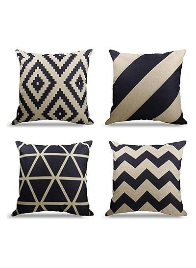 Buy Home Clearance Sale Cotton Linen Geometric Pattern Throw Pillows Covers - Set of 4 (18x18in) in UAE