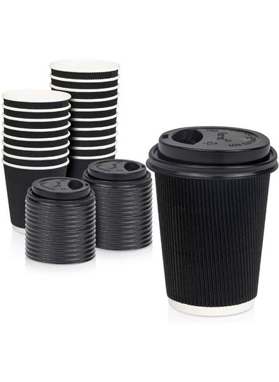 Buy Ripple Coffee Cup 12 Ounce Black With Lid Suitable For Coffee Tea Or Hot For Home And Office Use 10 Pieces in UAE