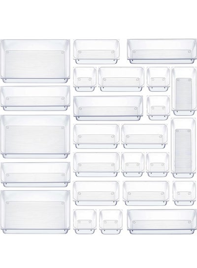 Buy 16 Pcs Drawer Organizer Set, 5-Size Bathroom Drawer Organizers Makeup Trays Vanity Desk Dividers Versatile Storage Bins Clear Plastic Drawer Organization Container for Dresser, Kitchen, Office in UAE