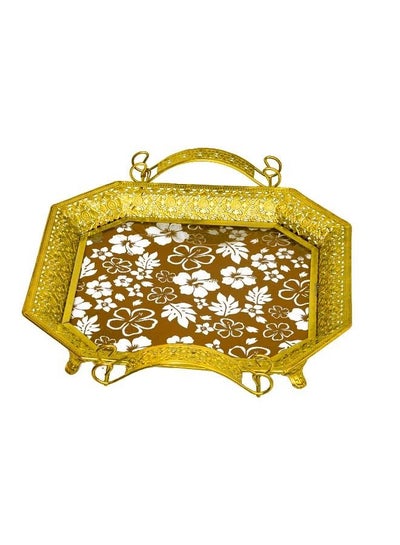 Buy 1-piece square tray with legs gold, brown 38x33cm in UAE