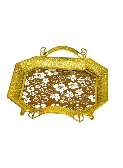 Buy 1-piece square tray with legs gold, brown 38x33cm in UAE