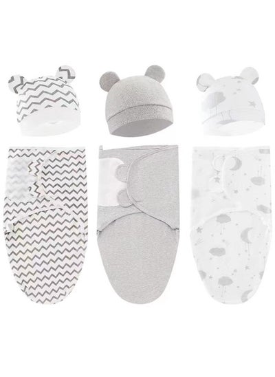 Buy 3PCS baby swaddle hat set made of pure cotton soft  skin-friendly creating a comfortable feeling for the baby  easily improving sleep in Saudi Arabia