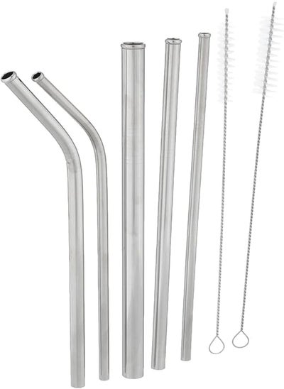 Buy Stainless steel straws with cleaning brush set of 5 pieces - silver in Egypt