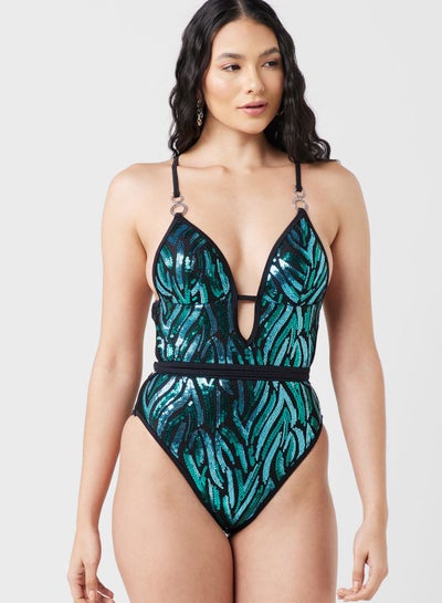 Buy Halter Neck Cut Out Printed Swimsuit in UAE