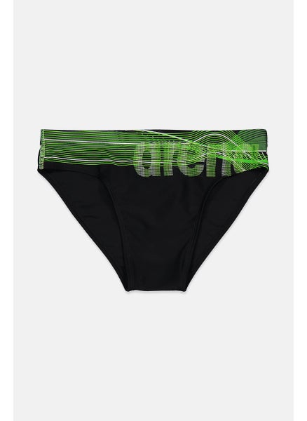 اشتري Men Graphic Print Drawstring Swimwear Brief, Black and Green في السعودية