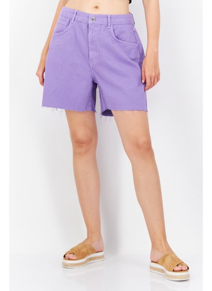 Buy Women Solid Denim Short, Purple in Saudi Arabia