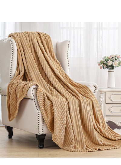 اشتري Super Large Size Stripe Pattern Solid Color Flannel Blanket Skin-friendly Breathable Super Soft Sofa Bed Throw Blanket Size 220x240cm في الامارات