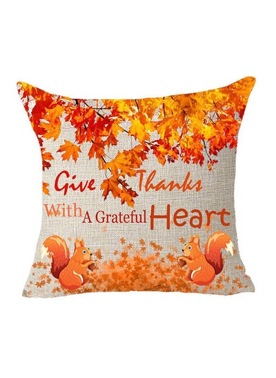 Buy Thanksgiving Decorative Pillow Cover Cotton Yellow/Orange 18x18inch in Saudi Arabia