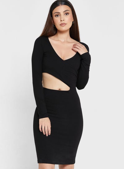 Buy Cut Out Detail Knitted Wrap Dress in UAE