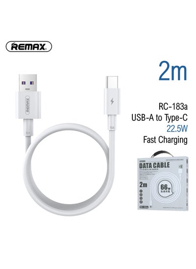 Buy RC-183a Marlik Series USB-A to Type C, USB C, 5A 66 W Fast PD Charging Cable, Charge Cable, Data Cable, 2M, 2 Meters, Long, White, High quality with CE, FCC, RoHS certification in Saudi Arabia