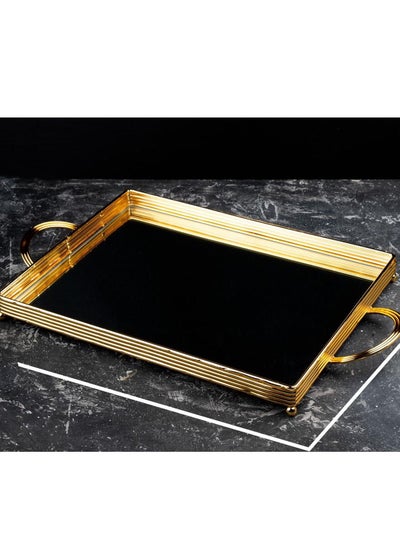 Buy Elegant rectangular mirror serving tray with a large rim decorated in gold in Saudi Arabia