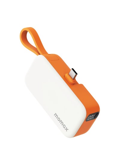 Buy Momax 1-Power Mini Battery Pack 5000 mAh Power Bank [20W] with Built-in USB-C PD Cable - Orange in UAE