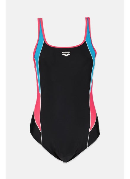 اشتري Women Brand Logo Sleeveless One Piece Swimsuit, Black and Pink في السعودية