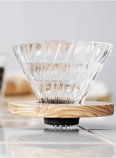 Buy V60 Heat Resistant Glass Transparent Coffee Dripper Olive Wood 01 Coffee Drip for 1-2 Cups in UAE