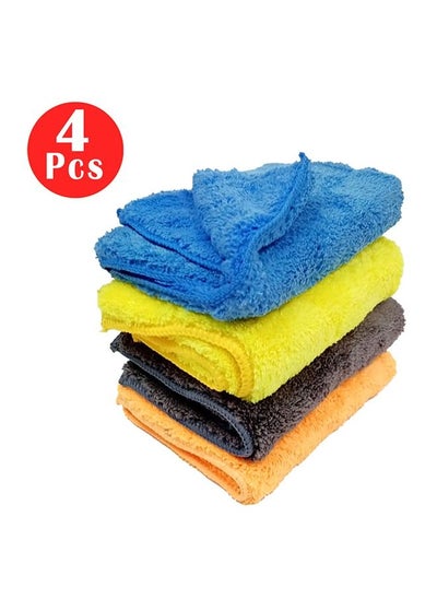 Buy 4 Set Combo Microfiber Wet & Dry Car Wash Cloth Single Side Small Size 4 Color Blue /Yellow /Dark Grey /Orange Color in Saudi Arabia