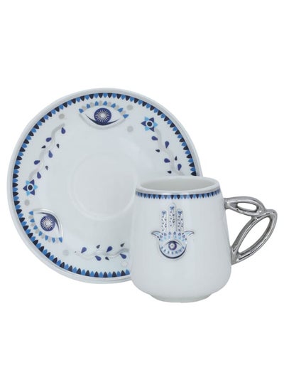 Buy A set of white porcelain coffee cups with eye pattern, 12 pieces in UAE