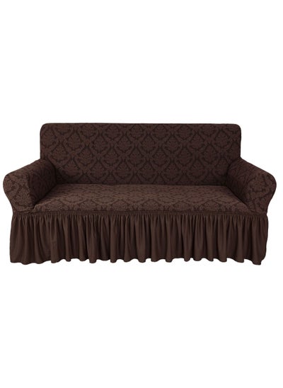 Buy Jacquard Fabric Stretchable 3-Seater Sofa Cover Chocolate Brown in UAE