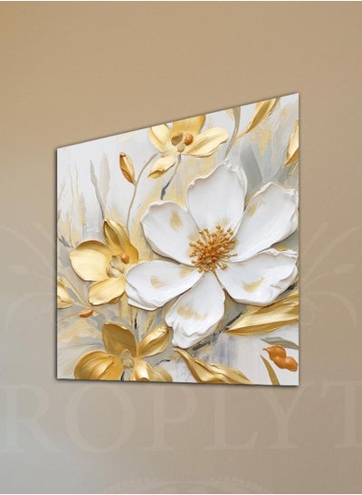 Buy Golden and White Flowers Decorative Wall Art Wall Decor Card Board MDF Home Decor for Living Room, Drawing Room, Office Room and Bedroom 50CM x 50CM in Saudi Arabia