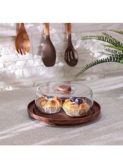 Buy Evelin Cake Serving Tray With Cover 23 x 23 x 7CM in UAE