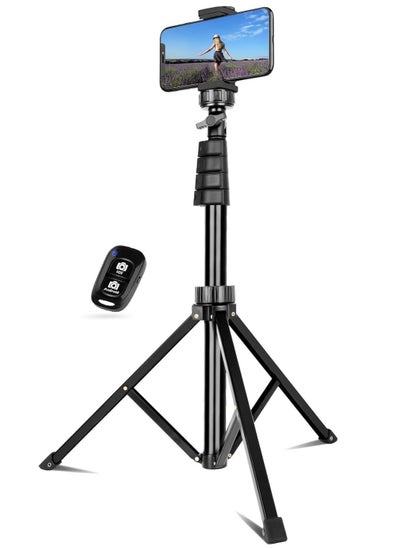 Buy Selfie Stick Tripod, 62" Extendable Tripod Stand with Bluetooth Remote for Cell Phones, Heavy Duty Aluminum, Lightweight in UAE