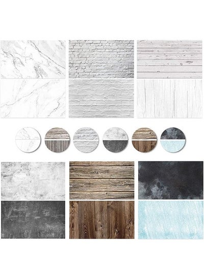 اشتري 6 Pcs 12 Patterns Double Sided Photography Background Paper,22X35 in 2-in-1 Marble/Wood/Cement Texture Pattern,Flat Lay Photo Tabletop Backdrops for Jewelry Cosmetics Makeup Photoshoot (6 PCS-A) في الامارات