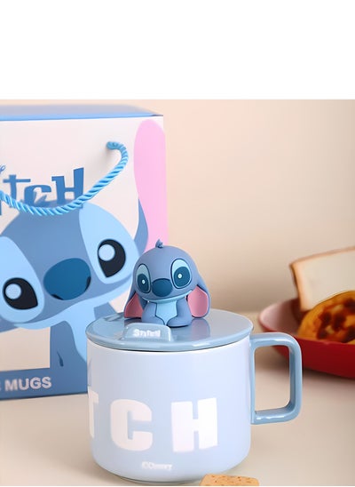 Buy Adorable Stitch Ceramic Mug - Unique Design comes with a 3D lid, perfect as a gift, it comes in a beautiful gift box 450ml in UAE