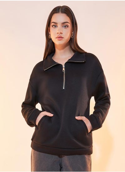 Buy Solid Half-Zip Detail Dropped Shoulder Sweatshirt in Saudi Arabia