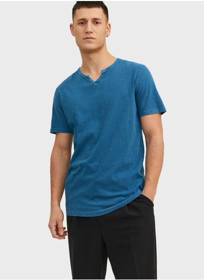 Buy Essential Slim Fit Split Neck T-Shirt in Saudi Arabia