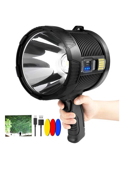 Buy Rechargeable Super Bright 2200 High Lumens LED Spot Lights, Handheld Flashlight Large Solar Searchlight with Cob Light, 6 Modes, 4 Color Light, IPX5 Waterproof for Hunting Camping in Saudi Arabia