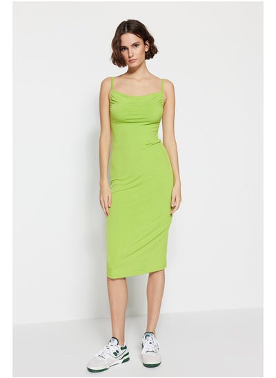 اشتري Light Green Fitted Neckline Midi Strap Stretchy Knitted Dress TWOSS19AD0020 في مصر