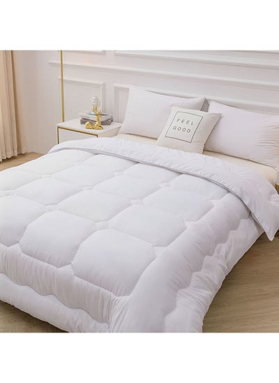 Buy King Size Comforter Set for All Season 100% Cotton Ultra Soft 300 GSM Fill Weight & Box Stitched Duvet Insert with Corner Tabs Easy Care White 220x240 in UAE