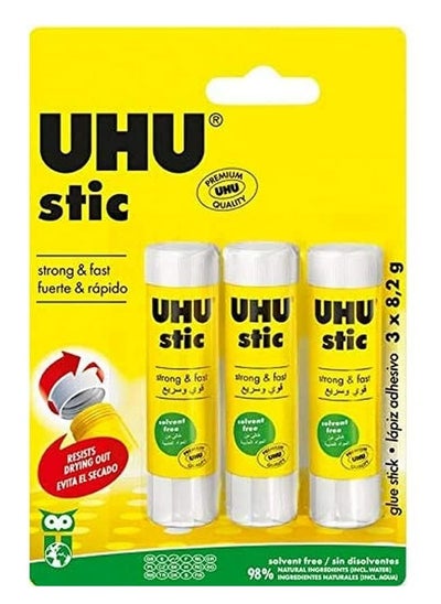 Buy UHU STIC, The Proven Glue Stick - Glues strongly, quickly and permanently, without solvent, 8.2g, Set of 3, White in UAE