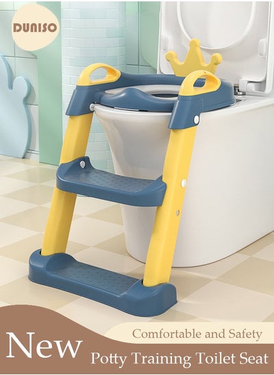 اشتري Kids' Potty Training Toilet Seat , Toddler Toilet Seat With Step Stool Ladder, Foldable Toddler Potty Seat For Toilet With Non-Slip Design, Adjustable Height For Baby Kids 2 To 5 Years Boys Girls Lemon Yellow Hard في السعودية