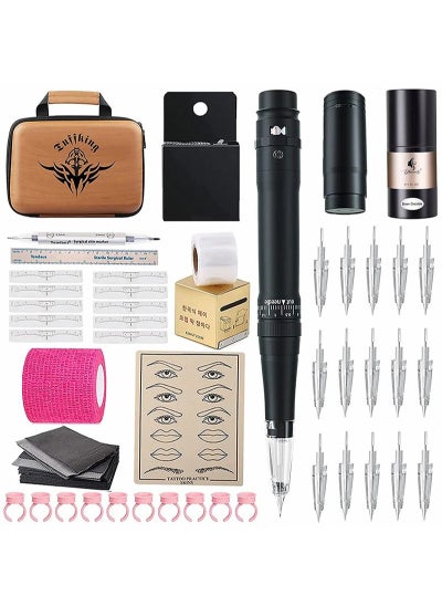 Buy Permanent Eyebrow Makeup Cordless Tattoo Pen Kit for Eyebrow, Lip, Eyeliner Tattoo Machine with 15pcs Cartridge Needle Microblade Supply Gradient Powder Eyebrow (Black Tattoo Kit) in Saudi Arabia