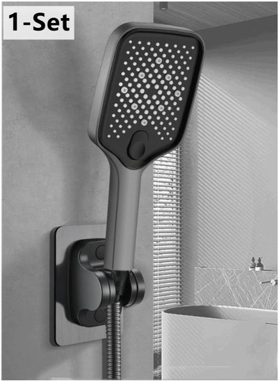 Buy 1-Set Of 3 Pieces Bathroom Shower Head Set ABS Stainless Grey/Black 10.5x25.5 Centimeter in UAE