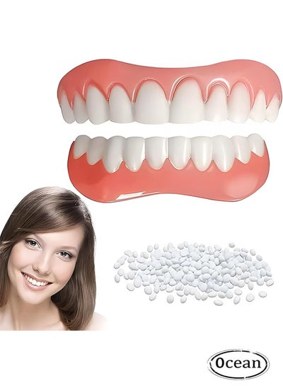 Buy 1 Pair of Veneers Teeth Set, Comfortable Silicone False Teeth for Upper & Lower Jaw, Instant Smile Enhancer for Men Women with Bad Teeth, Temporary Veneer False Teeth for Interviews Dates Parties in Saudi Arabia