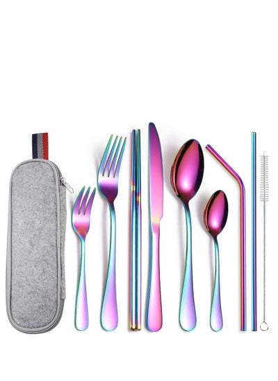 اشتري COOLBABY 9pcs Travel Reusable Utensils Silverware,Travel Camping Cutlery set,Chopsticks and Straw Flatware, Stainless steel Travel Utensil set في الامارات