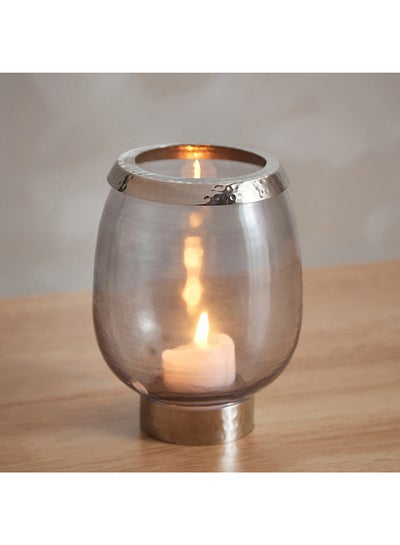 Buy Tagus Glass Hurricane Candleholder with Nickel Steel Ring 11 x 15 x 11 cm in UAE