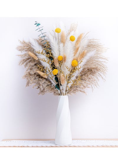 Buy Mericka - 42 pcs Dried Pampas Grass with White vase , Boho Home Decor Bouquet, Phragmites Dried Flowers, Bouquet for Wedding Floral Arrangements Home Decorations in UAE