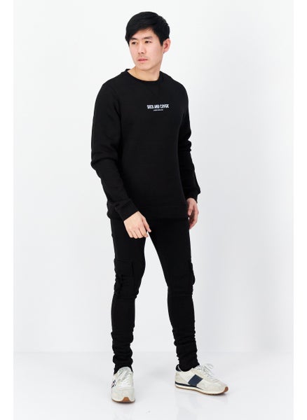 Buy Men 2 Pc Set Crew Neck Brand Logo Sweatshirt And Jogger, Black in UAE