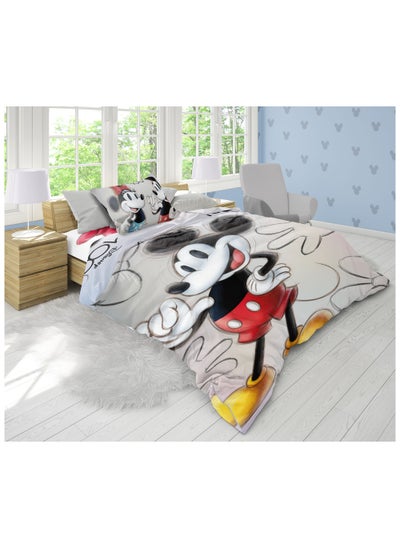 Buy 3-Piece Disney Mickey & Minnie Mouse Kids Bedding Set Includes 1xReversible Comforter 165x230 Cm, 1xPillowcase 50x75 Cm, 1xBedsheet 165x230 Cm Celebrate Disney 100th Anniversary In Style in UAE