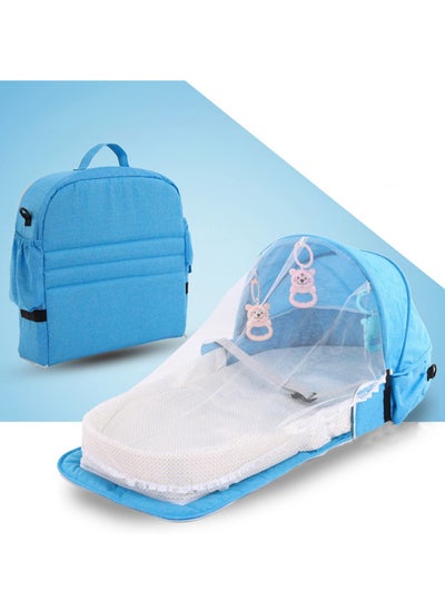 Buy Baby Travel Cot with Mosquito Net and Awning, Foldable Baby Tent, Washable Crib Bionic Travel Bed Breathable Cradle Cot, Portable Baby Cot, Foldable Baby Cot with Mosquito Net (Blue) in UAE