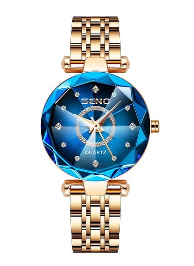 Buy Women's Stainless Steel Waterproof Watch + Rose Gold - Blue in Saudi Arabia