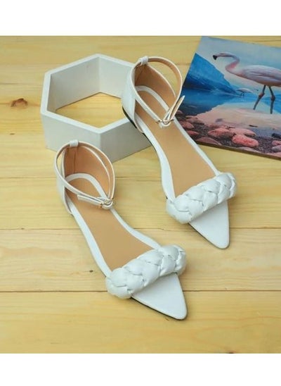 Buy SN-10 Elegant Flat Leather Sandal - White in Egypt