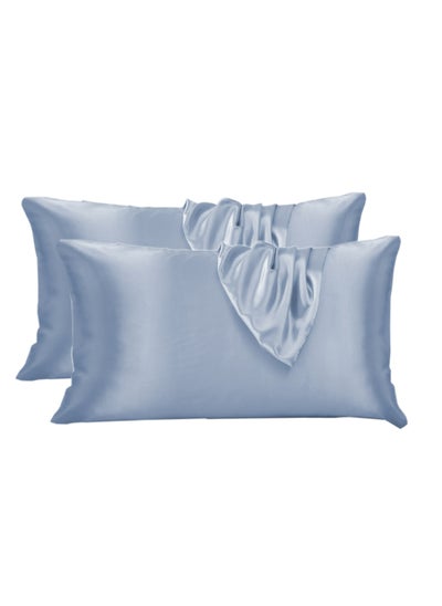 Buy Satin Pillowcases 2-Pcs Soft And Silky Pillow Cover For Hair And Skin Care With Envelope Closure (Without Pillow Insert),Grey Blue in UAE