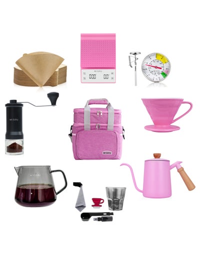 اشتري V60 Distillation Set Coffee Machines 10 Piece Distilled Coffee Drip Set With Coffee tools bag pink في السعودية