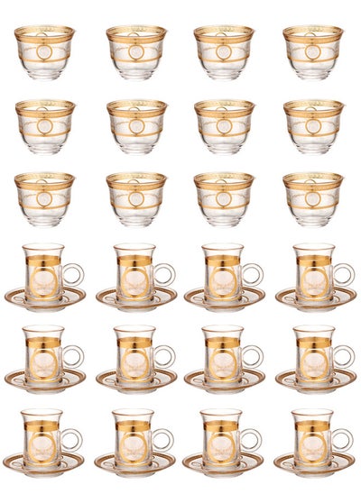 Buy 36-Piece Tea & Coffee Glass Set Gold/Clear, Serve for 12 in Saudi Arabia