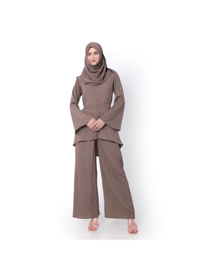 Buy MODEST TWO PIECE DRESS WITH SCARF AND BELT SOLID COLOUR ARABIC KAFTAN JALABIYA DRESS in Saudi Arabia