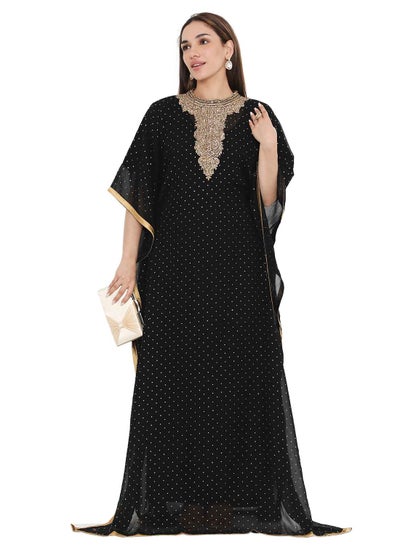 Buy ELEGANT GOLD STONE HAND BEADING STYLISH SHINY CHIFFON ARABIC KAFTAN JALABIYA DRESS in Saudi Arabia