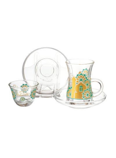 اشتري Saudi tea and coffee set 18 pieces Turkish glass Ramadan inscription في السعودية